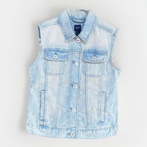 GapKids Girls Denim Vest Light Acid Wash Button Snap Sleeveless youth size XL